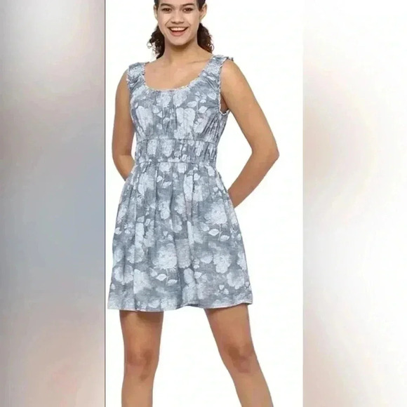 American Eagle A Line Mini Dress Blue Floral 100% Cotton Size Medium NWT - Picture 1 of 4